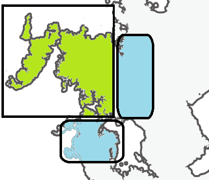 対応エリアの地図：緑が対象、青が相談エリア